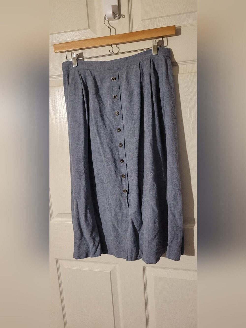 Alfred Dunner Blue Chambray-Style Button-Front Midi Skirt